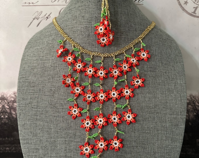 Mini waterfall flower necklace with earrings