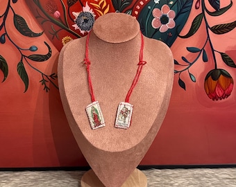 Handmade scapulars of Our Lady of Guadalupe, Saint Jude Thaddeus, Saint Martin of Tours, Sacred Heart of Jesus.