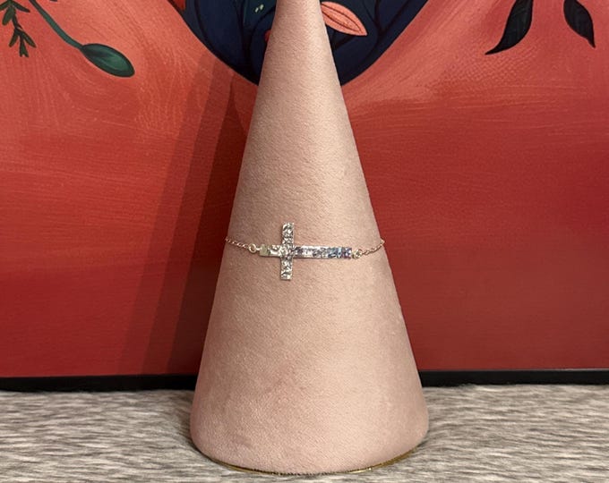 Unisex Hammered Cross Bracelet in 925 Sterling Silver