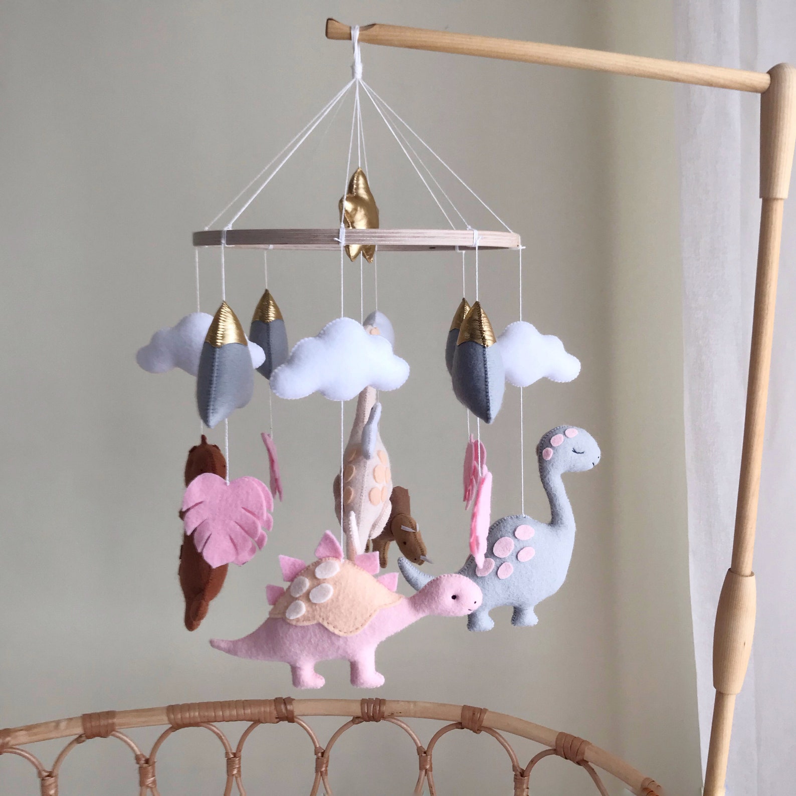 Baby mobile girl Dinosaur mobile nursery with pink dino for Etsy