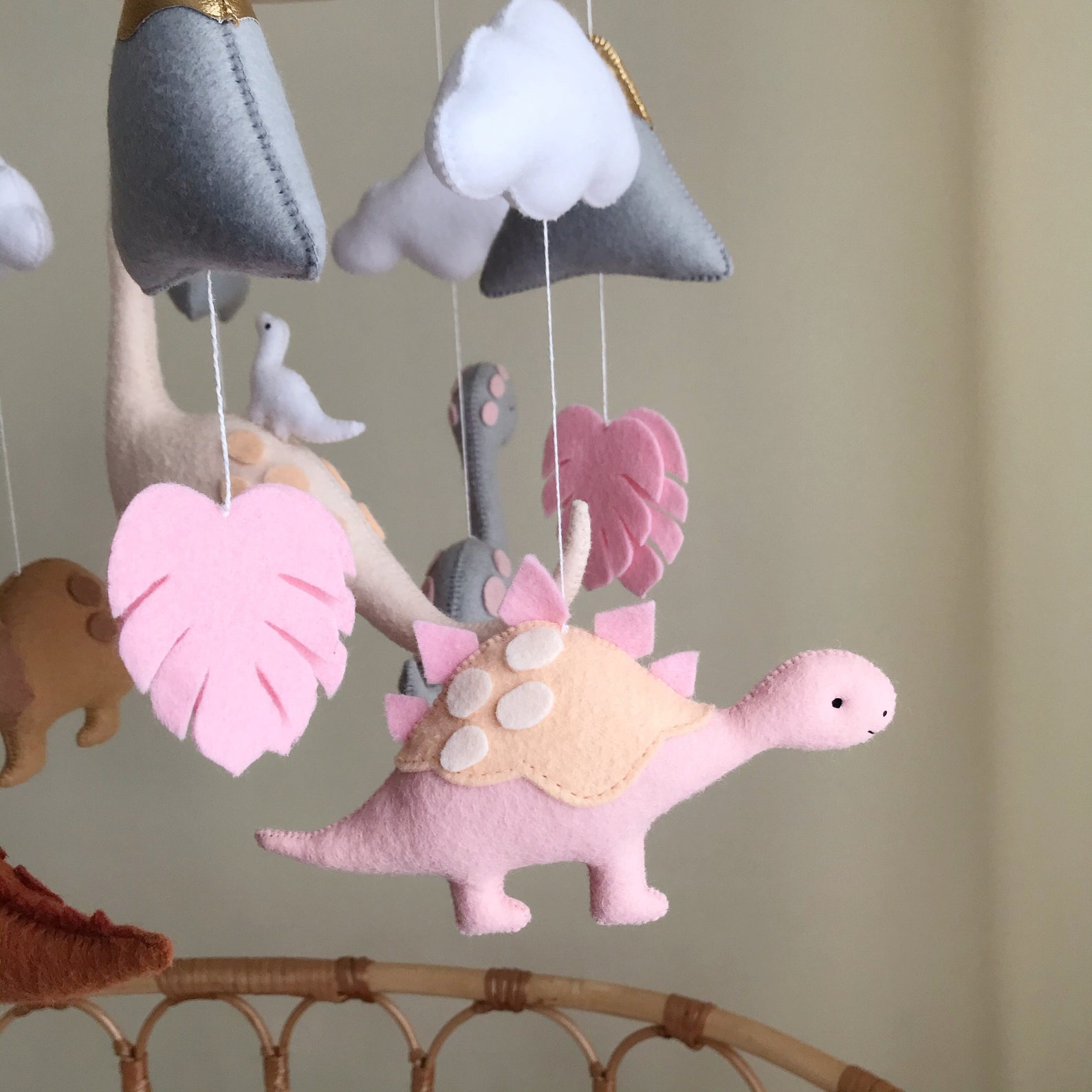 Baby mobile girl Dinosaur mobile nursery with pink dino for Etsy