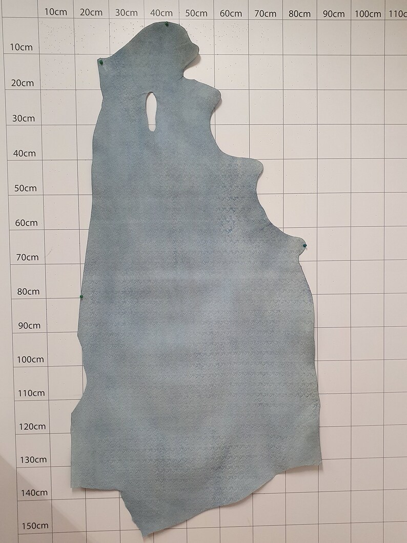 Veal skin MADE IN ITALY printed Semi Rigid The base with colored celestial with manual buffering pearled with blue Art VSPA04-celeste