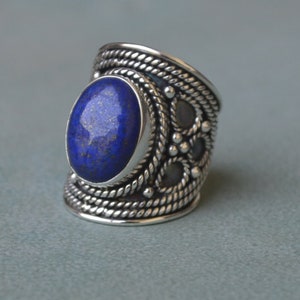 Natural Lapis Lazuli Ring, Oval Cab Natural Lapis Lazuli Gemstone Ring, Blue Lapis Gemstone Gift Ring, 925 Sterling Silver Ring Jewelry