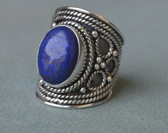 Anillo de lapislázuli ovalado: joyería de piedras preciosas en plata de ley 925