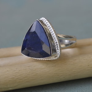 Trilliant Cut Natural Blue Sapphire 925 Sterling Silver, 14K Yellow Gold Fill, 14K Rose Gold Fill Ring Jewelry, September Birthstone Ring
