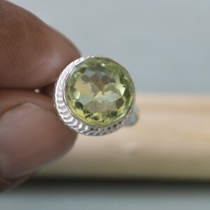 Round Cut Green Prasiolite Amethyst 925 Sterling Silver, 14K Yellow Gold Fill, 14K Rose Gold Fill Ring,  Dainty Statement February Ring