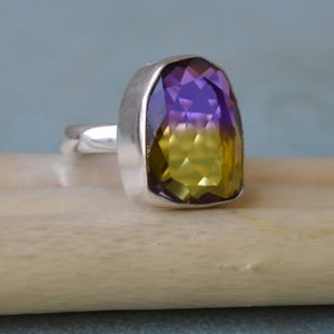 Ametrine Quartz  925 Sterling Silver, 14K Yellow Gold Fill, 14K Rose Gold Fill Ring, Citrine Amethyst Statement Wedding Gift Ring Jewelry