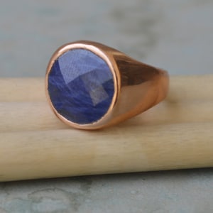 Rose Cut Blue Sapphire Gemstone 925 Sterling Silver, 14K Yellow Gold Fill, Rose Gold Fill Ring, Statement Signet Personalized Ring Jewelry