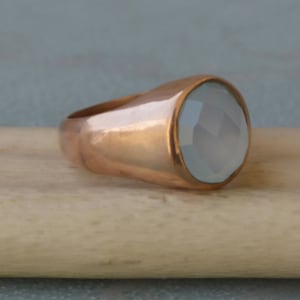 Oval Rose Cut Aqua Chalcedony 925 Sterling Silver, 14K Yellow Gold Fill, 14K Rose Gold Fill Ring Jewelry, Personalized Signet Gift Ring