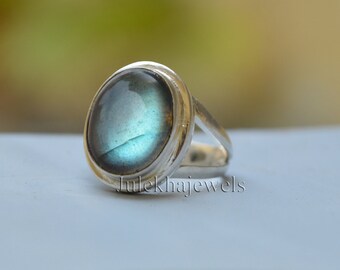 Oval labradoritring: 925 sterlingsilver, guldfylld statementring