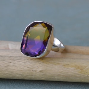 Ametrine Quartz Sterling Silver Ring: Artisan Statement Jewelry