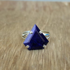 Bague en argent sterling avec saphirs bleus : accent de diamants, anneau fendu
