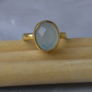 Natural Aqua Chalcedony 925 Sterling Silver, 14K Yellow Gold Fill, 14K Rose Gold Fill Ring, Dainty Statement Aqua Wedding Gift Ring