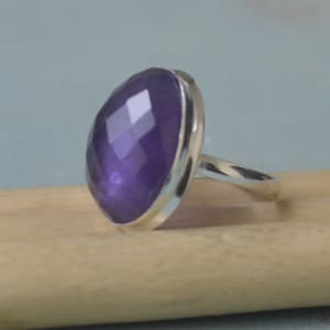 Huge Oval Rose Cut Purple Fluorite Gemstone 925 Sterling Silver, 14K Yellow Gold Fill, 14K Rose Gold Fill Ring, Statement Birthday Gift