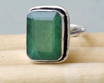 Cushion Cut Emerald Sterling Silver Ring: Handmade Statement Jewelry