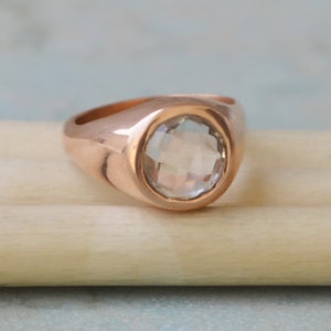 Round Cut White Crystal Topaz 925 Sterling Silver, 14K Yellow Gold Fill, 14K Rose Gold Fill Ring, Wedding Gift Signet Personalized Ring