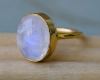 Ovaler Regenbogen Mondstein Ring: 14K Gold Fill, Sterling Silber, Juni Geburtsstein