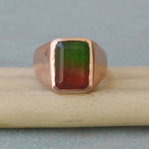 Cushion Cut Watermelon Tourmaline 925 Sterling Silver, 14K Yellow Gold Fill, 14K Rose Gold Fill Ring, Signet Personalized Unisex Ring