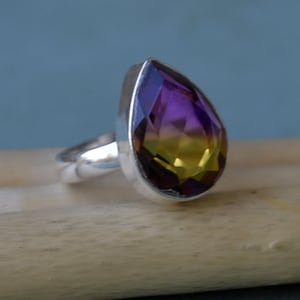 Ametrine Quartz 925 Sterling Silver Ring - Teardrop Gemstone