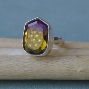 Ametrine Ring, Sterling Silver Yellow Plated, Rose Gold Plated Gold Ring, Purpel Yellow Ametrine Quartz Gemstone Artisan Birthstone Ring