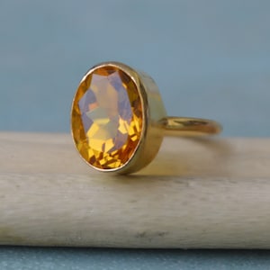 Rich Yellow Mandarin Citrine Quartz Gemstone Ring, Sterling Silver Yellow Plated, Rose Gold Plated Gold Ring, Citrine Artisan Gift Ring