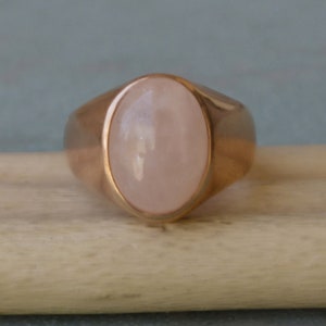 Oval Cab Genuine Pink Morganite 925 Sterling Silver, 14K Yellow Gold Fill, 14K Rose Gold Fill Ring, Engagement Signet Personalized Ring