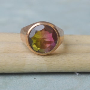 Round Cut Multicolored Tourmaline Quartz 925 Sterling Silver, Rose Gold Fill, Yellow Gold Fill Ring, Signet Personalized Ring Jewelry