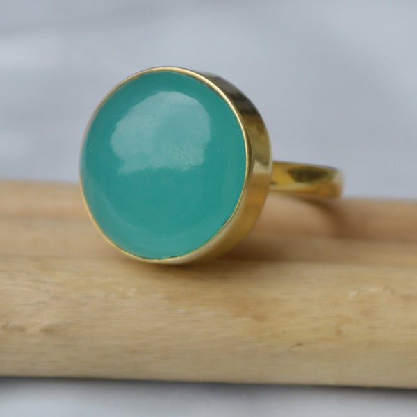 Huge Sea Foam Green Chrysoprase Gemstone 925 Sterling Silver, 14K Yelow Gold Fill, 14K Rose Gold Fill Ring , Huge Chrysoprase Gift For Her