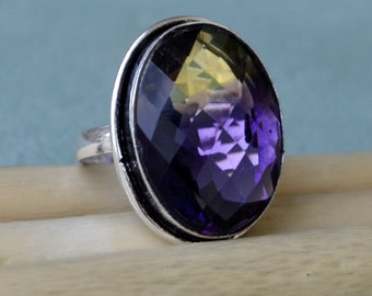 Anello fatto a mano con quarzo ametrino taglio rosa: gioielli con pietre preziose in argento sterling