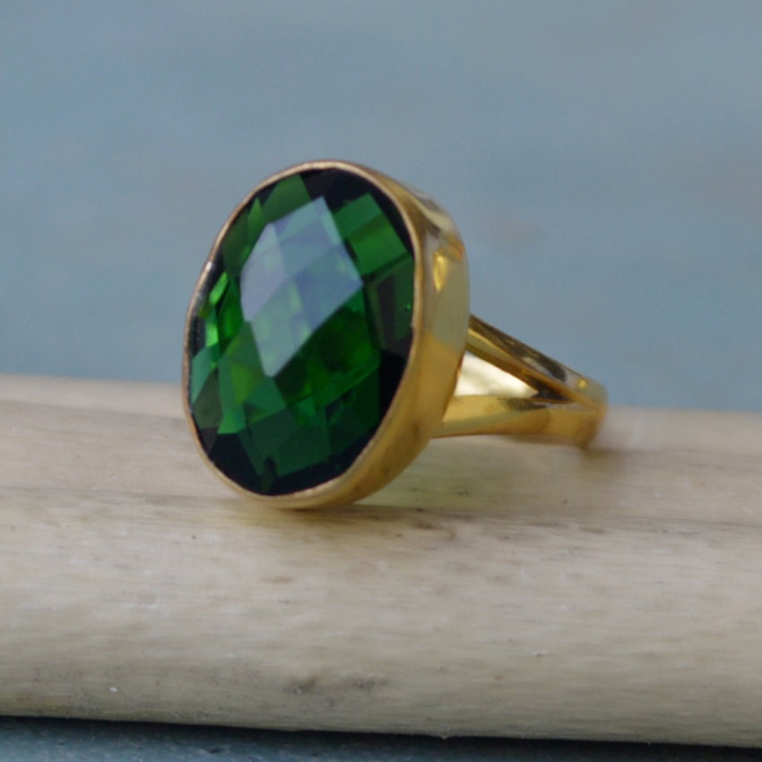 Rose Cut Green Tourmaline Quartz 925 Sterling Silver, 14K Yellow Filled, Pierścień z Różowego Złota, Pierścień z Podzieloną Obrączką Turmalinową Biżuteria