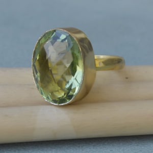 Rose Cut Green Amethyst 925 Sterling Silver, 18K Yellow Gold Fill, 18K Rose Gold Fill Ring, Prasiolite Dainty Statement Birthstone Ring