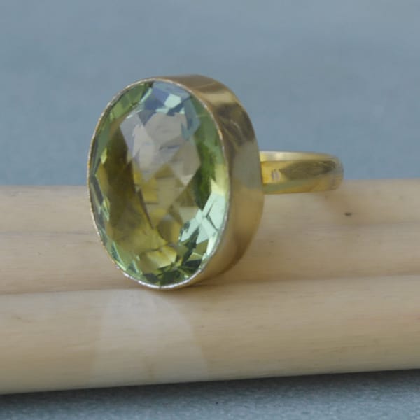 Rose Cut Green Amethyst 925 Sterling Silver, 18K Yellow Gold Fill, 18K Rose Gold Fill Ring Jewelry, Prasiolite Ring Gems Jewelry