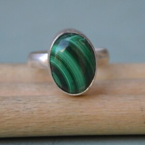 Natural Green Malachite Ring, 925 Sterling Silver Yellow Plated, Rose Gold Plated Gold Ring, Oval Cab Natural Malachite Ring jewelry