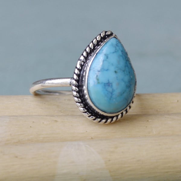 Pear Cab Arizona Turquoise  Gemstone Ring, Nautral Turquoise Gift Ring, 925 Sterling Silver, Rose Gold Plated, Yellow Gold Plated Ring