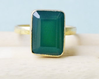 Anillo de ónix verde: plata de ley, chapado en oro amarillo y rosa