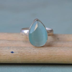 Pear Faceted Aqua Monalisa Cat&#39;s Eye Ring, 925 Sterling Silver Yellow Plated, Rose Gold Plated Gold Ring, Pear Aqua Calcite Ring jewelry