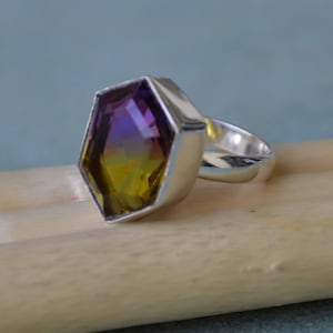 Yellow Purple Ametrine 925 Sterling Silver 18K Yellow Fill, 18K Rose Gold Fill Gold Ring, Amethyst Citrine Statement Handmade Artisan Ring