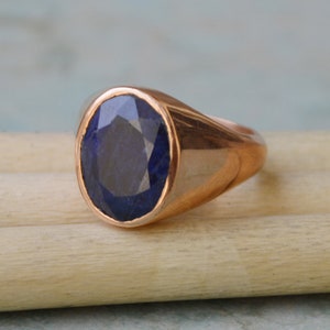 Raw Blue Sapphire 925 Sterling Silver, 14K Yellow Gold Fill, 14K Rose Gold Fill Ring, Signet Personalized Unisex Wedding Gift Ring