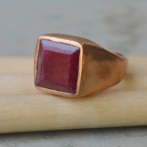 Square Faceted Raw Red Ruby 925 Sterling Silver, 14K Yellow Gold Fill, 14K Rose Gold Fill Ring, Signet Personalized Statement Wedding Ring