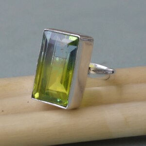 Tourmaline Ring, Cushion Faceted Yellow Green Tourmaline Gemstone Ring, Tourmaline Quartz Gift Ring, 925 Sterling Silver Ring Jewelry