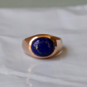 Oval Cab Lapis Lazuli Ring, Natural Blue Lapis Lazuli Gemstone 925 Sterling Silver, 14K Rose Gold, 14K Yellow Gold Overlay Ring