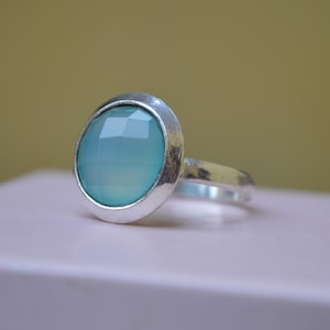 Rose Cut Blue Aqua Chalcedony 925 Sterling Silver, 14K Yellow Gold Fill, 14K Rose Gold Fill Ring, Minimalist Wedding Gift Statement Ring