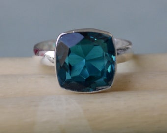 Cushion Cut Neon Blue Apatite Quartz Ring, 925 Sterling Silver, Gold Fill