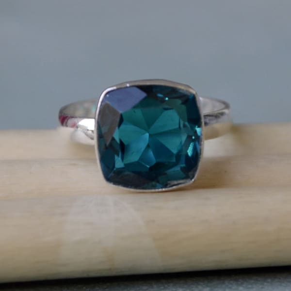 Cushion Cut Apatite Quartz Ring, 925 Sterling Silver 14K Yellow Plated, 14K Rose Gold Plated Gold Ring, Neon Blue Apatite Ring