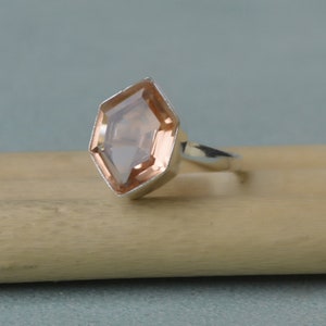 Hexagon Peach Color Morganite 925 Sterling Silver, 14K Yellow Gold Fill, 14K Rose Gold Fill Ring Jewelry, Dainty Statement Unisex Gift Ring
