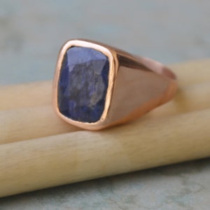 Raw Faceted Blue Sapphire 925 Sterling Silver, 14K Yellow Gold Fill, 14K Rose Gold Fill Ring, Signet Personalized Raw Sapphire Ring