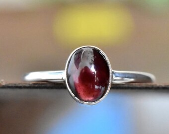 Bague Ancienne Vintage Or Rose 9 Carats Avec Cabochon Grenat - Taille 4 1/2