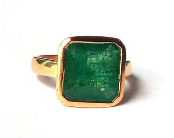 Cushion Cut Emerald Ring: 14K Gold Fill, Sterling Silver Signet