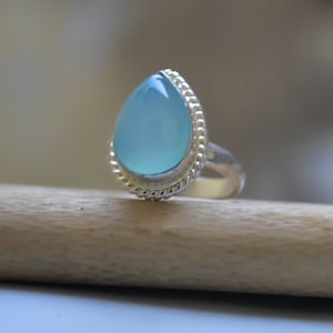 Natural Aqua Chalcedony 925 Sterling Silver 14K Yellow Fill, 14K Rose Gold Fill Ring, Dainty Statement Wedding Gift Ring Jewelry