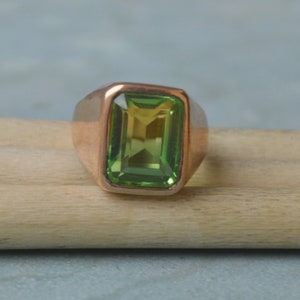 Bi Green Yellow Tourmaline Quartz 925 Sterling Silver, 14K Yellow Gold Fill, 14K Rose Gold Fill Ring , Signet Unisex Personalized Ring